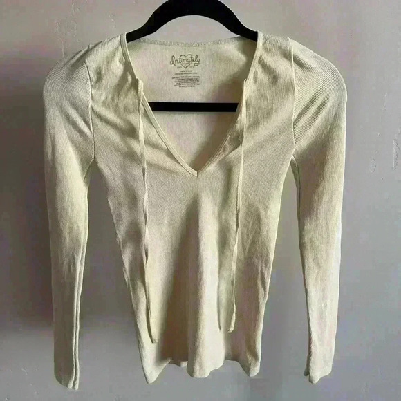 Intimately Free People V-Neck Longsleeve Ribbed Top Cream Size XS/Small - Picture 1 of 6